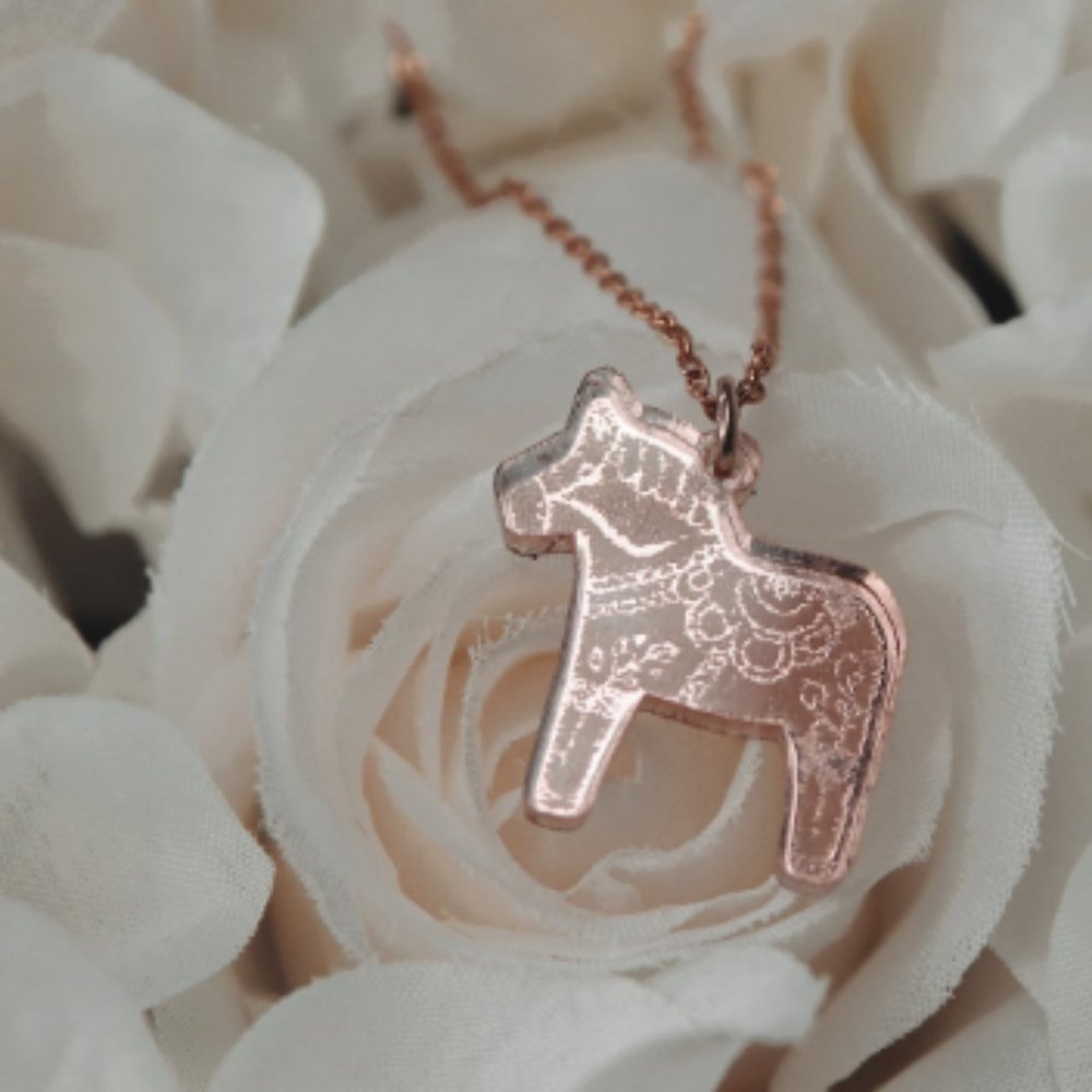 Dala Necklace Rose Gold Acrylic Pendant with 18 inch Rose Gold Chain